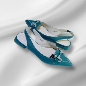 Napoleoni Sandals Green Leather Pointed Toe Made in Italy-Size EU 37/ US 7